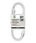 6 Ft Outdoor Extension Cord With 16 3 SJTW White Vinyl Jacket 3 Prong Grounded Plug Weatherproof Water Resistant Flame Retardant UL Listed 13 Amp 125 Volt 1625 Watt Power Cable shown in packaging.