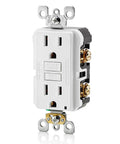Slim GFCI Receptacle 15 Amp White Outlet Featuring Smart Ground Fault Shutoff And Hassle Free Reset for home safety.
