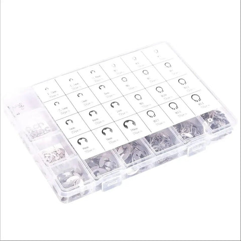 327 Piece Stainless Steel E Clip Circlip Kit Retaining Ring Set With 24 Sizes For E Clips And C Rings in plastic organizer case