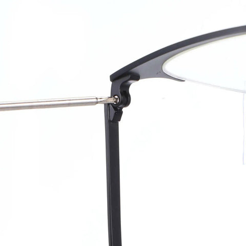 Close-up of metal hinge on eyeglasses showing attachment for repair, Universal Eyeglasses Repair Kit With Hefty Metal Temple Arms And Precision Screws Heavy Duty Frame Leg Replacement To Snug Up Loose Hinges For Quick Spectacle Fix.