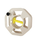 Sweet Compact Cord Reel With Quick Wind Handle And Heavy Duty Abs Build Making It An Easy Peasy Go To Cable Manager For Shops Or Households Adding Nifty Plug Storage And Anti Slip Grip For Zero Tangle Wire Organization, beige color, with yellow handle.