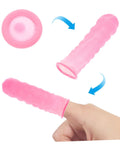 100 Pack Nitrile Latex Finger Cots Anti Static Joint Support Covers For Hand Therapy And Electronics Safe Worksite Use Built Tough For The Daily Grind Comfy Compression Shield Your Digits Without Any Hustle with pink finger cot on hand.