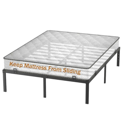 Heavy Duty Adjustable Non Slip Mattress Gripper Set For Metal Bed Frame Anchors Keep Your Bedding Locked Down Tight Stop Nighttime Shifting Always Stay Put In Black layered over metal frame preventing mattress sliding.
