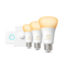 Hue Smart Light Starter Kit With Bridge Smart Button And Three White Ambiance 75W A19 LED Bulbs warm to cool white 1100LM E26
