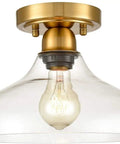 Modern Glass Semi Flush Mount Ceiling Light In Brass Finish With Handblown Glass Shade For Hallway Bedroom Bathroom And Kitchen