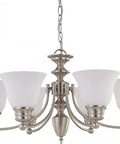 Empire Collection Traditional Six Light Chandelier in Brushed Nickel Silver Finish with frosted glass accents, classic design