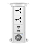 Slick Pop Up Power Strip With Built In Wireless Charging And Touch Controls That Lifts Smoothly From Desktop Or Kitchen Counter For A Hassle Free Clean Workspace Game Changer, front view showing power outlets and USB ports.