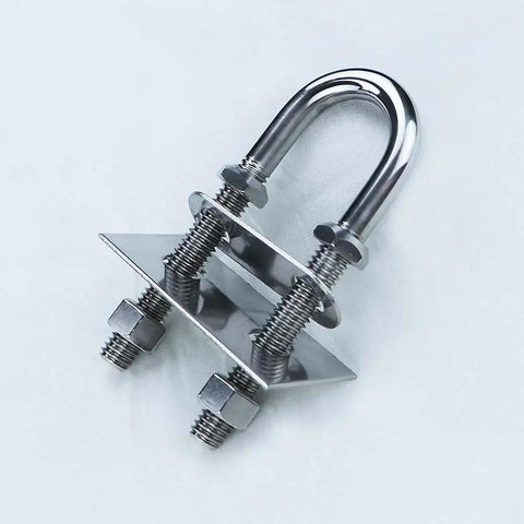 4 Inch Stainless Steel Marine Bow And Stern Eye Tie Down U Bolt Set 2 Pieces For Rock Solid Boat Rigging And Deck Mounts With Heavy Duty 316 Grade Corrosion Resistant Finish, angle view