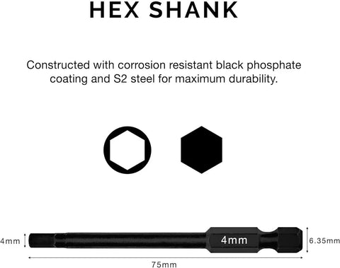 4mm hex shank from 11 Piece Hex Allen Power Bit Set With Magnetic Tips And Quick Release Shanks For Drills And Impact Drivers Metric Sizes