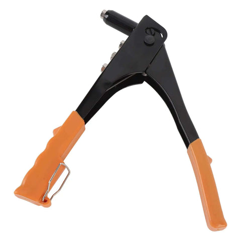 Ditch The Flimsy Tools And Grab This Heavy Duty Riveter Kit For Serious Metal And Plastic Jobs Including Auto Body Gutter Repairs With 120 Premium Rivets For Rock Solid Connections On Every Single Project black and orange hand riveter