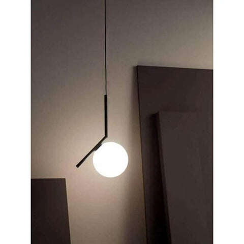 Glass Spherical Pendant Light With Black Iron Frame And White Glass Globe Adjustable Cable Up To 58.9 Inches UL Certified Hardwired 110-140V US CA