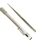 Dope Diamond Sharpening Rod And Stone Pen Sharpener Tool, retractable silver pen with dual heads and nonslip grip.