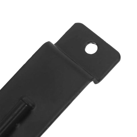 15 Piece Iron Merchandising Display Hooks For Slat Wall Panels, heavy duty metal end with mounting hole, close-up view.