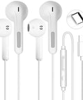 Two Pack USB C Headphones With Microphone And Volume Control, Wired Type C Earbuds for iPhone iPad MacBook Galaxy Pixel in white