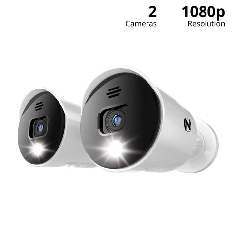 Two 1080p HD Indoor Outdoor Spotlight Cameras Wired Add On With Preset Voice Alerts And Built In Siren For DVR Systems Weather Proof