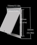 Heavy Duty Steel Access Panel Door dimensions shown, featuring lockable reinforced metal frame for drywall ceiling and attic use.