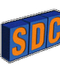 SDC logo in blue and orange, emphasizing the brand name in a bold and blocky design.