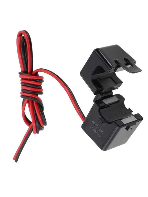 Straight Up Dead On Miniature Split Ferrite Clamp Current Sensor 50A To 200A Range with low resistance leads in black.