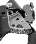 Close-up of spiked teeth and latch on Ergonomic Hand Ascender For Right Hand Climbing Tool SRT Rope Gear Arborist Rigging System