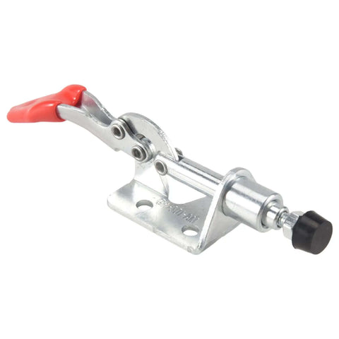 Four Pack 45Kg Toggle Clamp Set With Quick Release Pull Action, vertical GH-301AM style clamp with red handle, side view