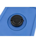 Top view of 35 Gallon Blue Portable Stackable Water Storage Tank For Safe Drinking Water with black cap, durable polyethylene