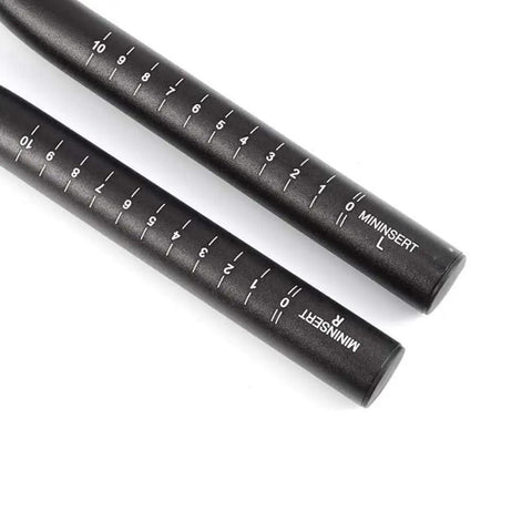Close-up of TT Aero Bars For Triathlons And Road Cycling Aluminum Alloy Handlebars with measurements visible on extensions.