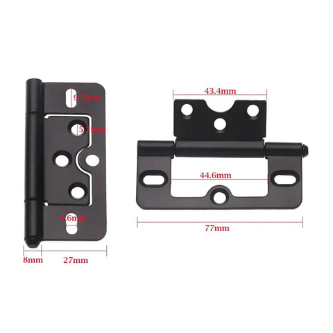 Beefy 2-Piece 3 Inch Iron Flush Door Hinges Set, Spring Loaded, Black Finish, 76 X 35 X 1.8mm, for Cabinets and Cupboards