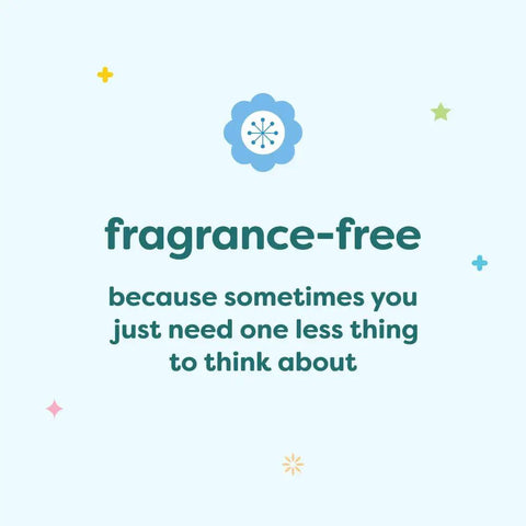Fragrance-free feature of Mineral SPF 50 Kids Sunscreen Lotion With Zinc Oxide And Titanium Dioxide, decorative text with icons.