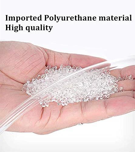 Clear polyurethane tubing held in a hand with small translucent plastic pellets