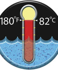 Illustration showing thermometer with 180°F temperature, representing All Rubber Hot And Cold Water Hose heat tolerance.