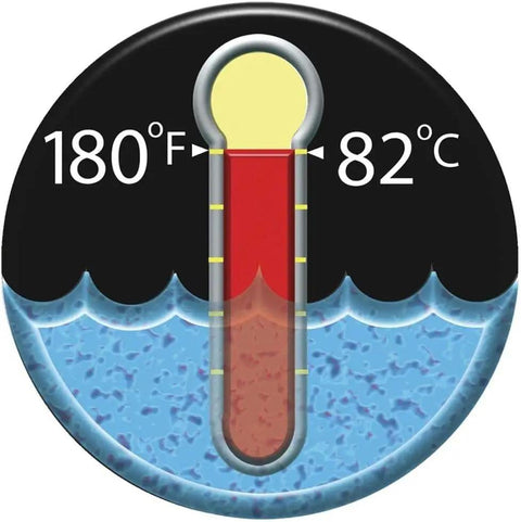 Illustration showing thermometer with 180°F temperature, representing All Rubber Hot And Cold Water Hose heat tolerance.