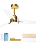 42 Inch Gold Ceiling Fan With Lights And Remote, Low Profile Modern Ceiling Fan, 6 Speed Reversible Quiet DC Motor