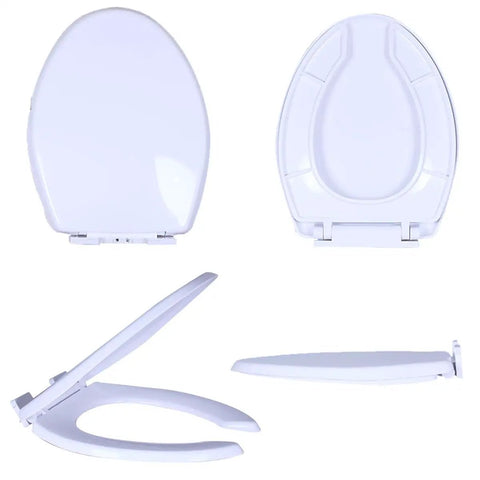 Adjuble Soft Close Round Toilet Seat Open Front Design White omic Hins for Easy Inllat & Slish Bathroom tial, showcasing different angles.