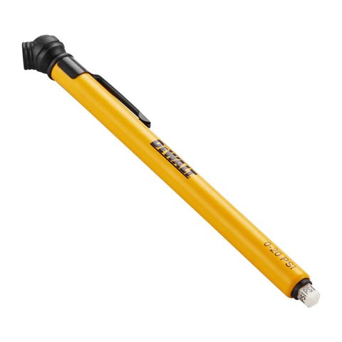 Low Pressure Pencil Tire Gauge 0-20 PSI for Turf Equipment ATVs and UTVs, compact handheld yellow tool with clip