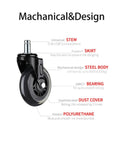 2 Inch Office Chair Caster Wheels Set of 5, Heavy Duty Casters with Steel Body and Polyurethane Wheels, side view showing design features