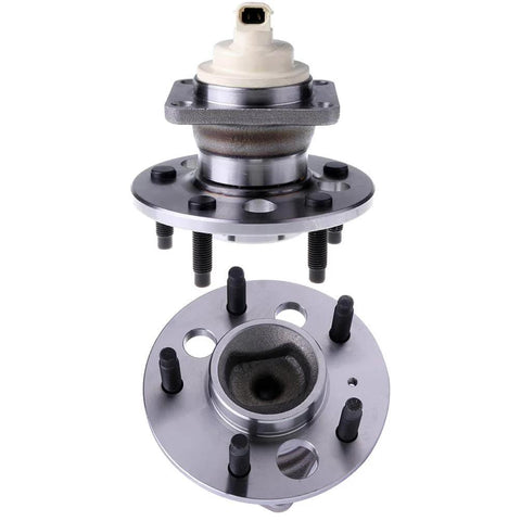Rear Hub with Sealed Ball Bearing and Wheel Speed Sensor, 5-Lug, Pre-Greased for Buick, shown front and top view