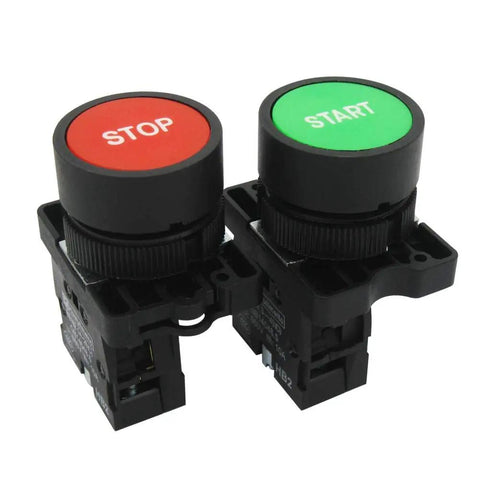 Momentary Start Stop Push Button Station With Red Mushroom Emergency Stop Switch 1NC Latching Stop And 1NO Momentary Start