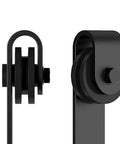 Super Mini Cabinet Sliding Barn Door Hardware Kit For Wardrobe And TV Stand, Black Powder Coated Carbon Steel, close-up of rollers