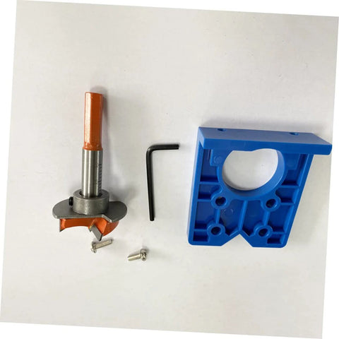 OSALADI hinge-boring drill bit kit with blue cup-hole jig, hex key, screws