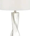 Twist Mercury Glass Table Lamp In Silver Crackle Finish Dope Modern Luxe Drum Shade 32 And A Quarter Inch Tall UL Listed On Off Switch Ideal Accent Light