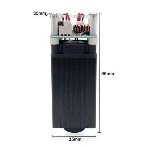 Laser engraver module, black plastic housing; compact 35x95mm with exposed top circuitry
