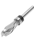 Heavy Duty Spiral Router Bit With Premium Tungsten Steel Build For Smooth Plywood And Melamine Board Slotting Plus Efficient Chip Removal In Flush Trim Design With 1/4 Inch Shank For DIY Pros, close-up view.