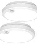 Two Pack Battery Operated Motion Sensor LED Ceiling Light, 7.2 Inch Flush Mount Fixture, 6000K Daylight White, Wireless Motion Activated Ceiling Lamp, 400 Lumen Output for Closet Pantry Laundry Stair, Batteries Not Included