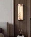 TTBDDDYH LED Light Source Indoor Wall Light, Nordic Minimalist Style Wall Sconce, 11.8 Inch Natural Alabaster Wall Lamp mounted on wall.