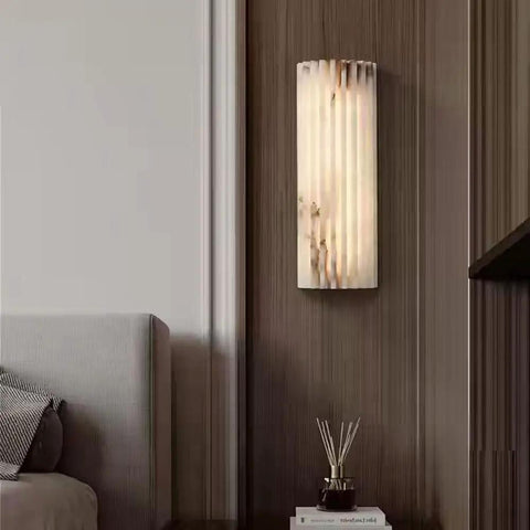 TTBDDDYH LED Light Source Indoor Wall Light, Nordic Minimalist Style Wall Sconce, 11.8 Inch Natural Alabaster Wall Lamp mounted on wall.