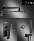 Dimensions and parts of the Matte Black Rain Shower System With Jets Brass Bathroom Shower Faucet Set With 10 Inch Rain Shower Head