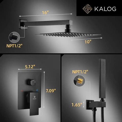 Dimensions and parts of the Matte Black Rain Shower System With Jets Brass Bathroom Shower Faucet Set With 10 Inch Rain Shower Head