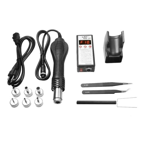 Portable Hot Air Rework Station For SMD Desoldering, Digital Heat Gun With Pro Grade Adjustable 100-500 C, 212-932 F, shown with accessories