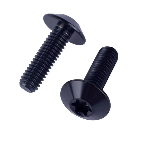 Badass Grade 5 TC4 Titanium Bolts M5 M6 M5x15 mm Button Head T25 Torx Screws Black Anti Corrosion Fasteners For Dirt Bike Motorcycle Repair Gear 4 Pieces, close-up of two black button head screws.
