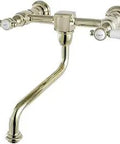 Bel-Air Wall Mount Bathroom Faucet In Polished Brass With 8 Inch Center, Two-Hole Installation, Drip-Free Ceramic Disc Cartridge